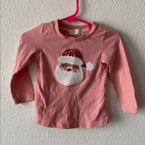 Nannette Pink Long-Sleeve Tee with Sequin Santa Face